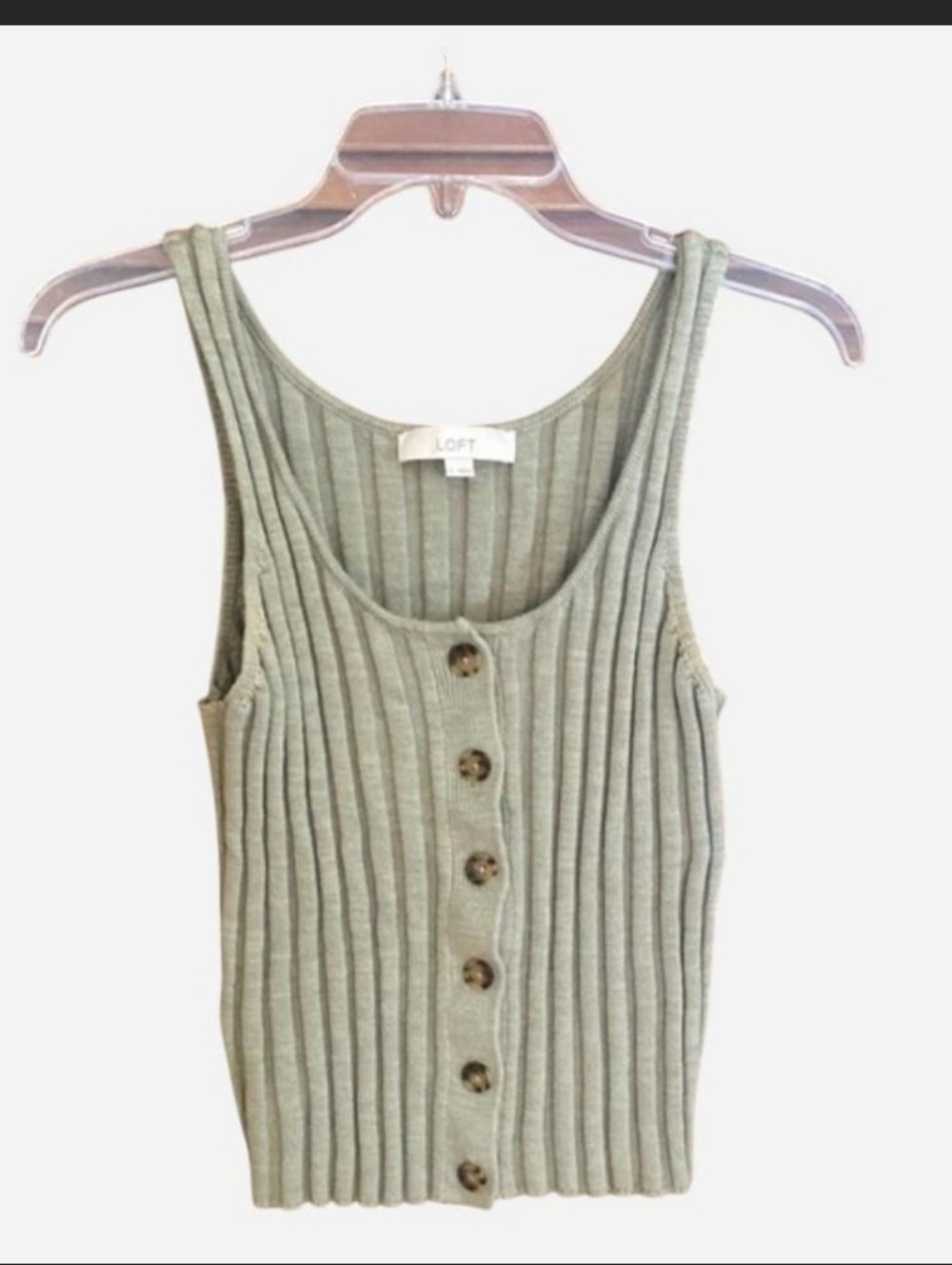 LOFT Sage Green Ribbed Button Down Tank Top Size Large